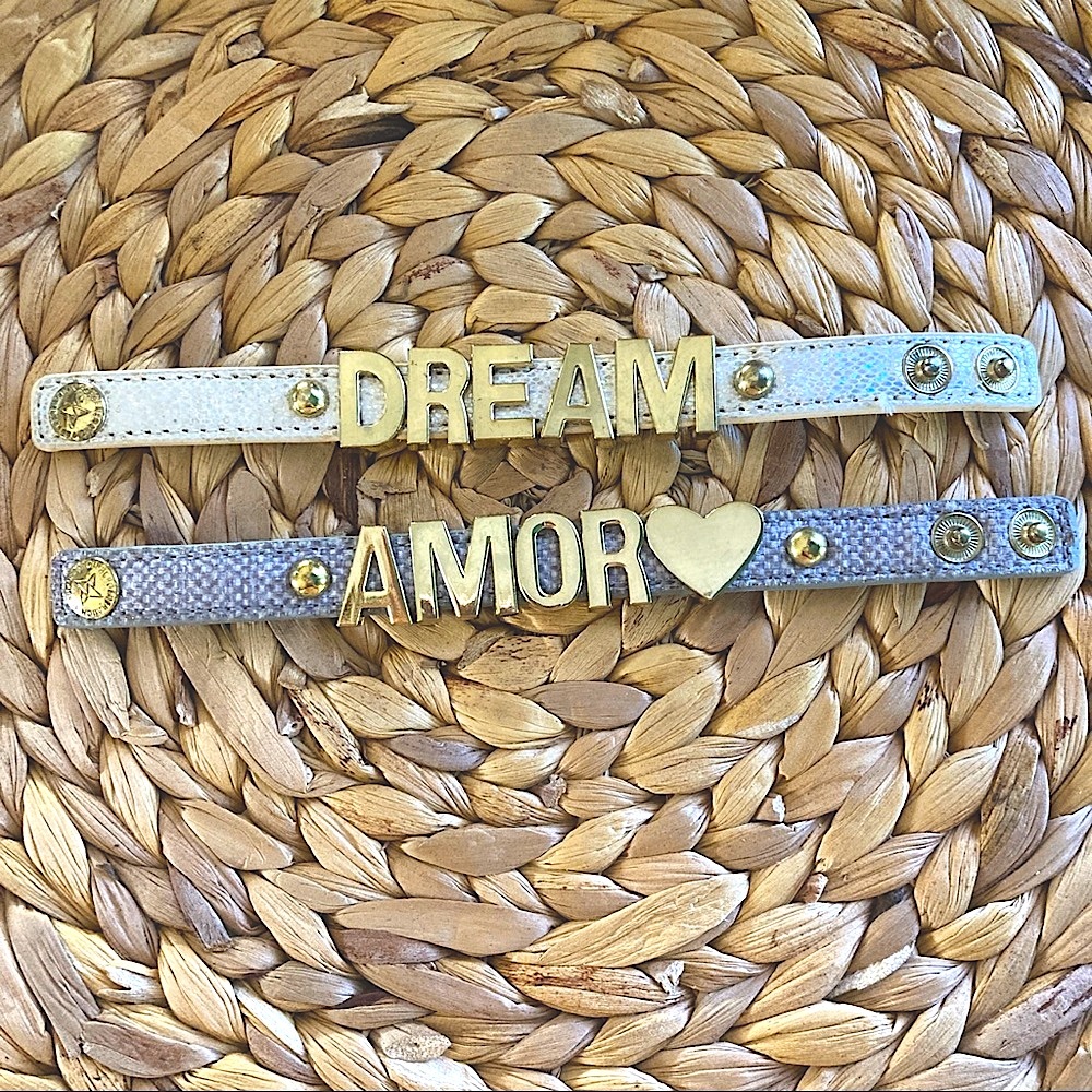 BCBGeneration - Button on wide bracelet with gold letter charms